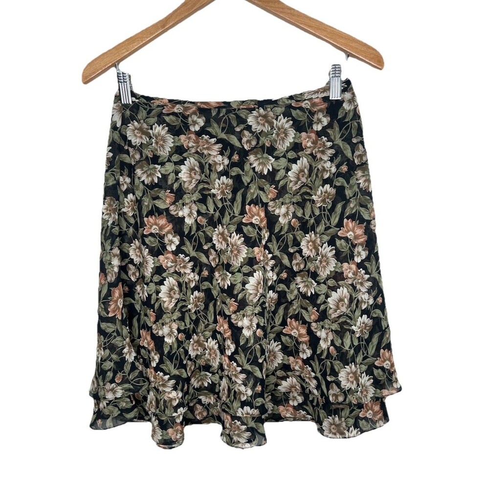 Vtg Compagnie Internationale Express Floral Cottagecore Chiffon Ruffle Skirt -10